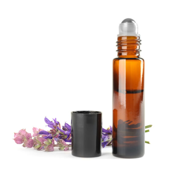 bottle,of,herbal,essential,oil,and,sage,flowers,isolated,on